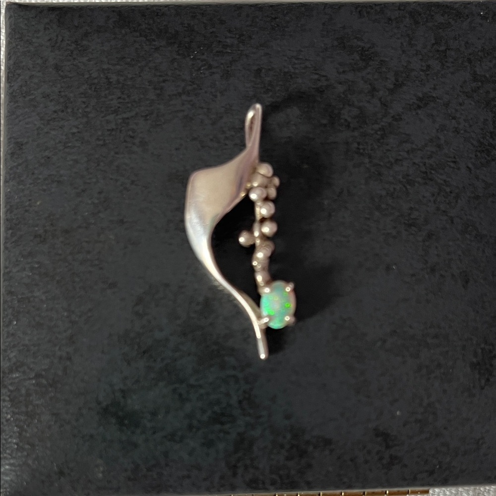 Freeform Sterling Silver Swirl and Opal Pendant